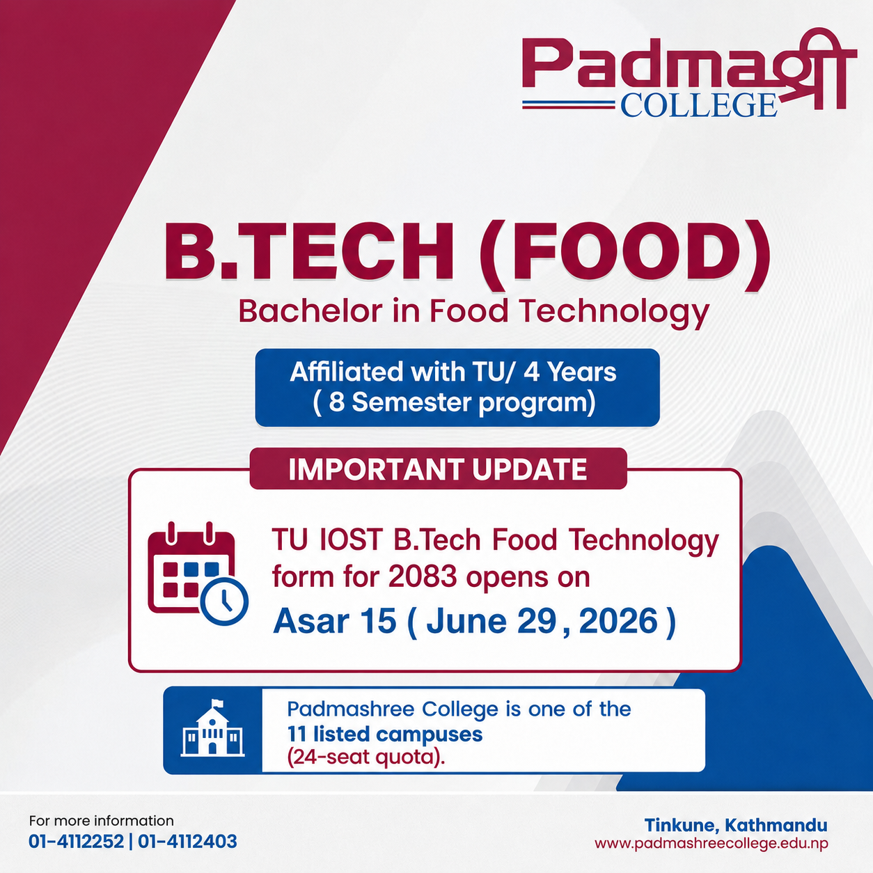 B.Tech Food Technology Entrance 2083: TU IOST Form Is Now Open